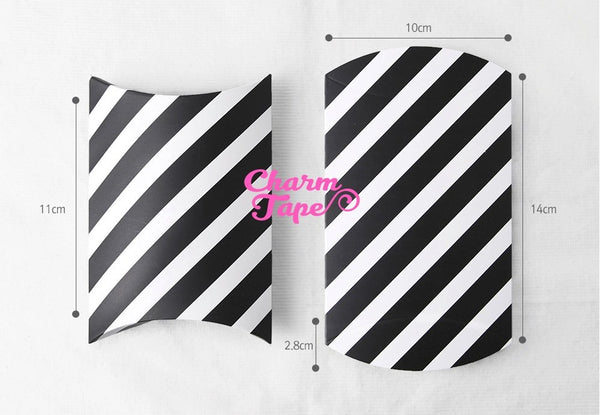 10pcs Black & White Stripes Gift Box, Pillow Boxes For Candy, Treat - Party Favors Bags PB029