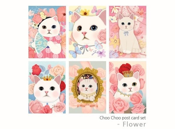 Choo Choo cat Postcard set Romantic flowers 6 sheets by Korean Jetoy