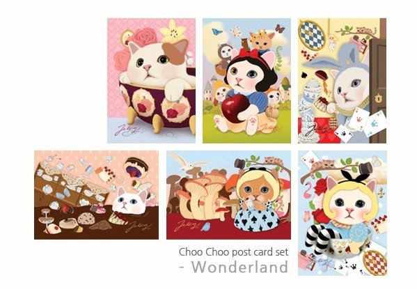 Cat Postcard Choo Choo cats -Wonderland 6 sheets by Korean Jetoy