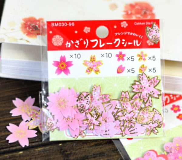 Cherry Blossoms and Petals - Sakura Stickers - Flower Petals - Gold Foil 40 pieces