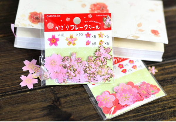 Cherry Blossoms and Petals - Sakura Stickers - Flower Petals - Gold Foil 40 pieces