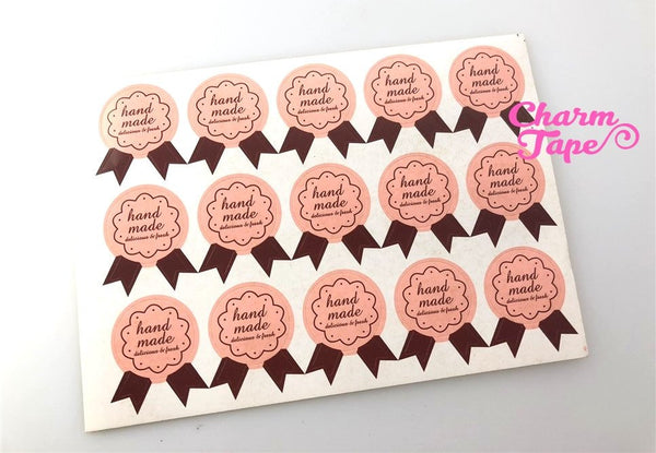 75/150ct "hand made" Pretty Pink Paper Stickers For Gift Packing Packaging 5/10 sheets GS040