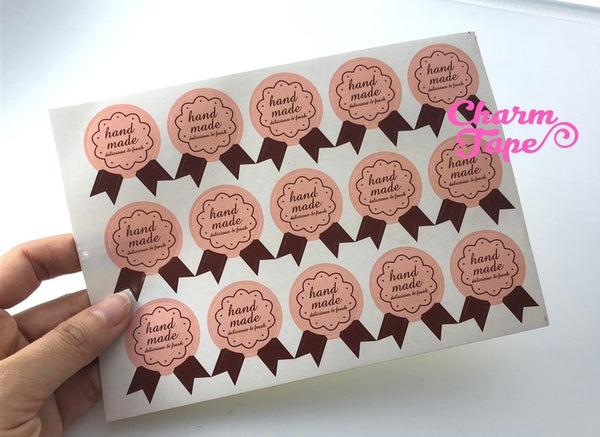 75/150ct "hand made" Pretty Pink Paper Stickers For Gift Packing Packaging 5/10 sheets GS040