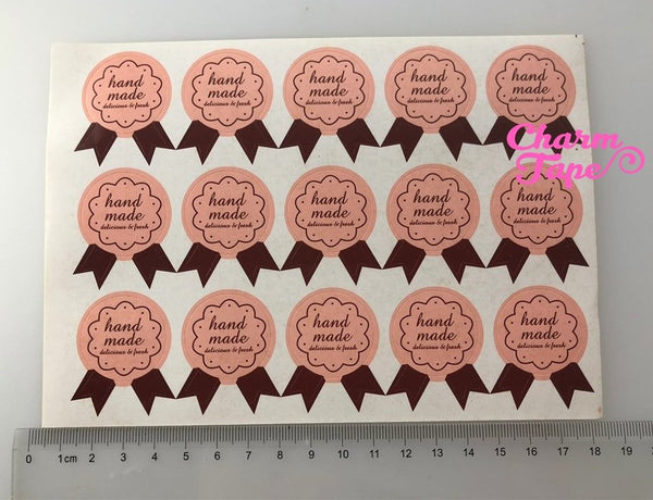 75/150ct "hand made" Pretty Pink Paper Stickers For Gift Packing Packaging 5/10 sheets GS040