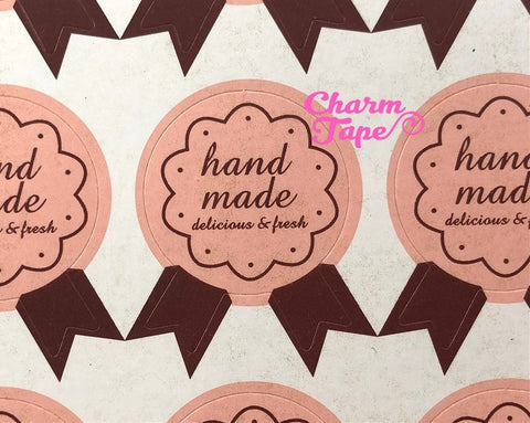 75/150ct "hand made" Pretty Pink Paper Stickers For Gift Packing Packaging 5/10 sheets GS040