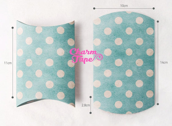 10pcs - Polka Dot Pillow Boxes, Blue or Pink , Wedding Box, Baby Shower Boxes, Holiday Gift Size 5 1/2” x 4” x 1”