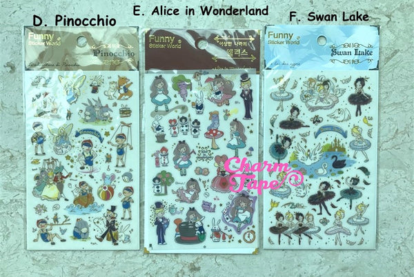 Fairy Tale Gold Foil Stickers - Pinocchio, Alice in Wonderland, Swan Lake by Funny SS330