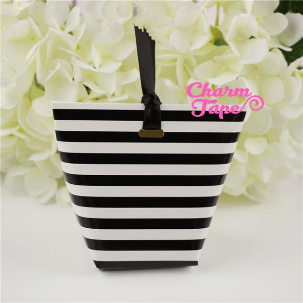 20 x Festive Black & White Stripes Simple Gift Box with Black Ribbon Packaging Party Favors 20 counts PB016