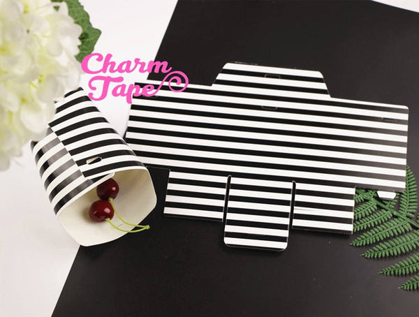 20 x Festive Black & White Stripes Simple Gift Box with Black Ribbon Packaging Party Favors 20 counts PB016