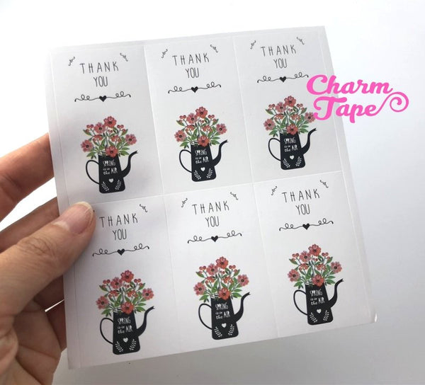 30/60ct "Thank you" Flower Paper Stickers For Gift Packing Packaging 5/10 sheets GS036