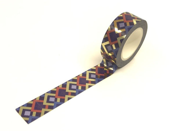 Navy Blue Geometric Square Gold Foil Washi Tape Roll 15mm x 10meters WT916