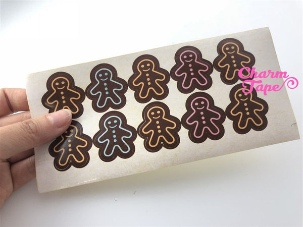 50/100ct Gingerbread man 3cm Paper Stickers For Gift Packing Packaging 5/10 sheets GS039