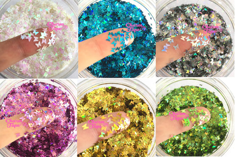 Holographic Butterfly Loose glitters, Butterflies glitter 3mm UV resin, nail gel, acrylic nail, nail polish glitter, nail stamping