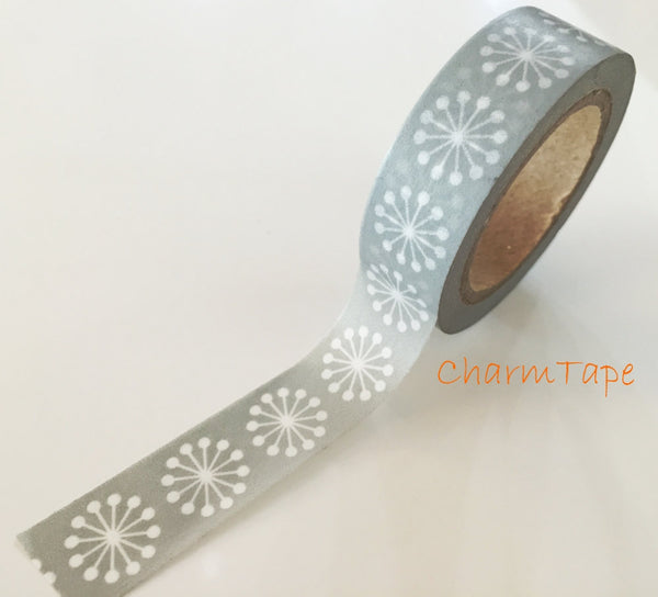 Grey Washi tape - White snowflake - 15mm Wide - 10meters WT720