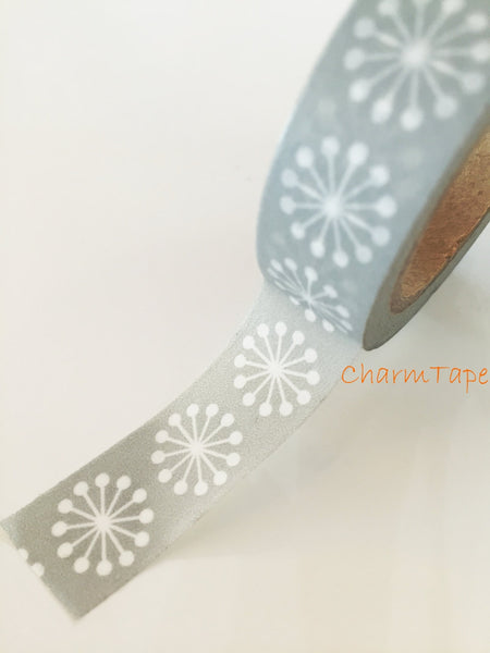 Grey Washi tape - White snowflake - 15mm Wide - 10meters WT720