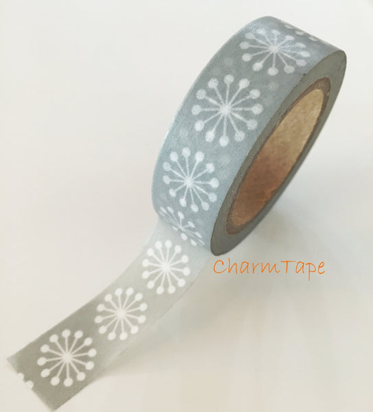 Grey Washi tape - White snowflake - 15mm Wide - 10meters WT720