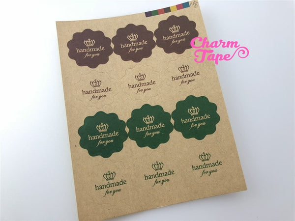 60/120ct "HANDMADE" 3cm Kraft Paper Stickers For Gift Packing Packaging 5/10 sheets GS027