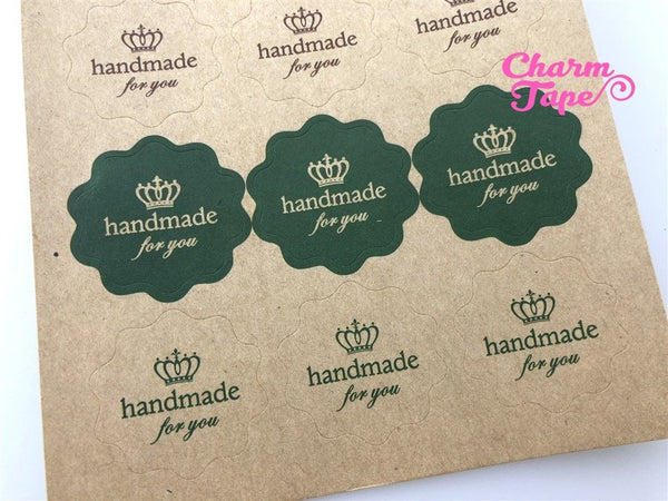 60/120ct "HANDMADE" 3cm Kraft Paper Stickers For Gift Packing Packaging 5/10 sheets GS027