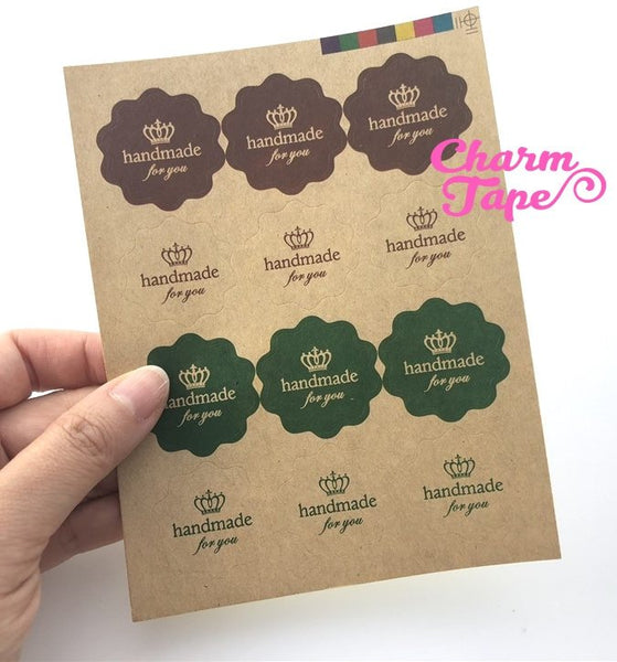 60/120ct "HANDMADE" 3cm Kraft Paper Stickers For Gift Packing Packaging 5/10 sheets GS027