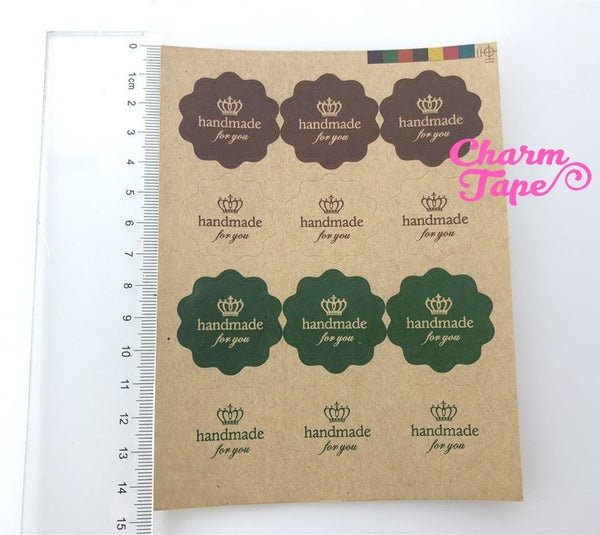 60/120ct "HANDMADE" 3cm Kraft Paper Stickers For Gift Packing Packaging 5/10 sheets GS027