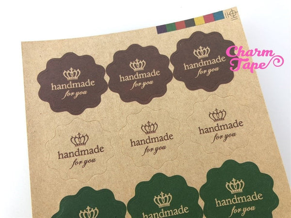 60/120ct "HANDMADE" 3cm Kraft Paper Stickers For Gift Packing Packaging 5/10 sheets GS027