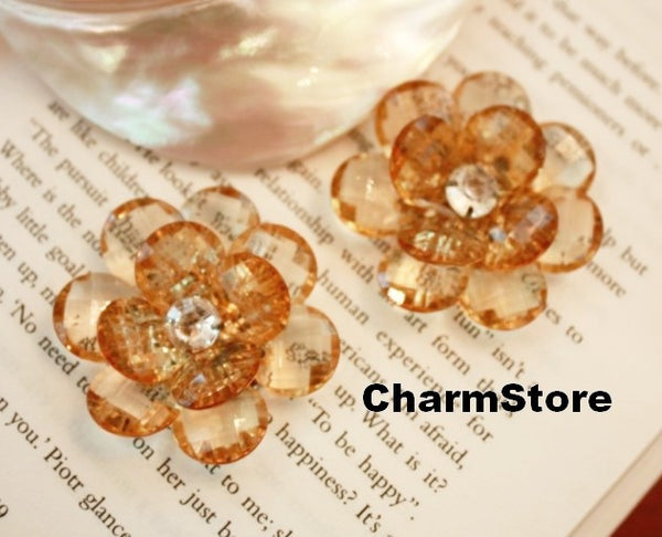 Tea Flower Bling open blossom CABOCHONS 4pcs 45mm - CharmTape - 3