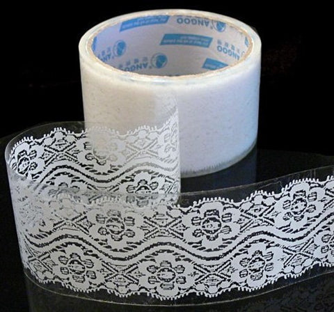 White Lace Transparent Deco Tape - Victorian Elegant Floral Pattern (02) - CharmTape - 1