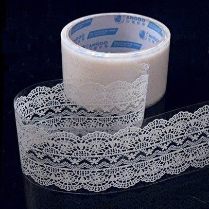 White // Pink Lace Transparent Jumbo Deco Tape - CharmTape - 4