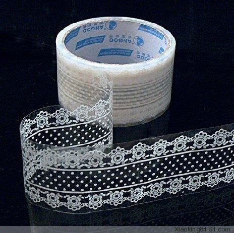 White Lace Deco Tape - Flower and Polka Dots (06) - CharmTape - 1