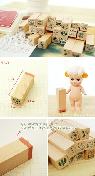 Happy Life Diary Cute Deco Stamp Set (1 wooden box, 25 stamps) - CharmTape - 2