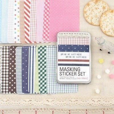 Washi Masking Sheet Deco Adhesive Tape - Fabric pattern Masking Stickers in tin box - CharmTape - 1