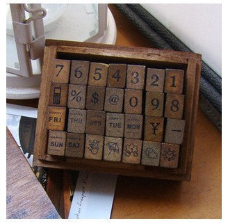 DIY wooden stamps number week (wooden box, 28 stamps) - CharmTape - 1