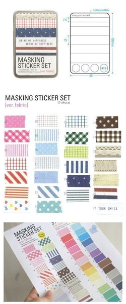 Washi Masking Sheet Deco Adhesive Tape - Fabric pattern Masking Stickers in tin box - CharmTape - 2