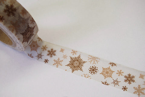 Festive Snowflakes on white Washi Tape 15mm 8meters WT211 - CharmTape - 1