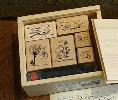 Wooden Stamp - Bird Theme including ink pad pen - CharmTape - 1