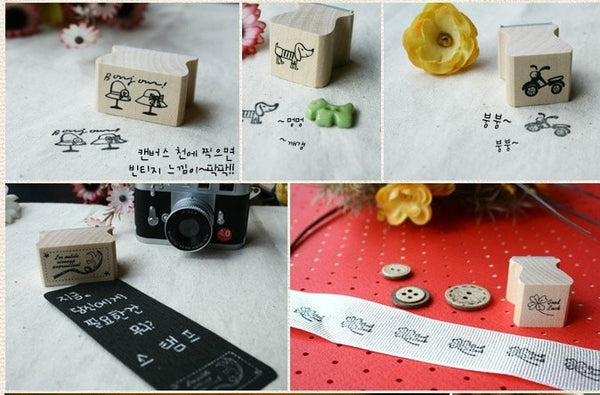 Wooden Stamp - Bird Theme including ink pad pen - CharmTape - 3