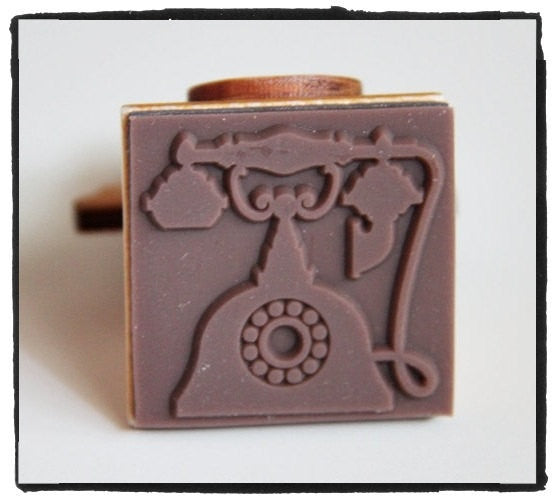 Hand Dail Telephone Wood mounted Rubber Stamp - CharmTape - 2