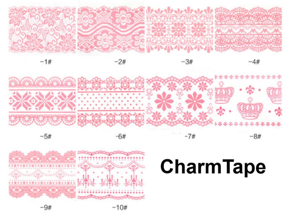 White // Pink Lace Transparent Jumbo Deco Tape - CharmTape - 2