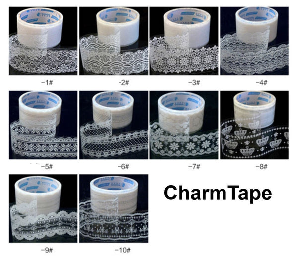 White // Pink Lace Transparent Jumbo Deco Tape - CharmTape - 3