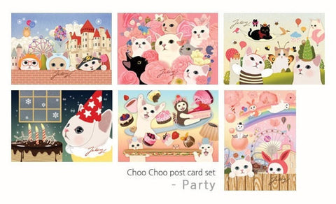 Jetoy Choo Choo cat Postcard set - Party 6 sheets - CharmTape - 1