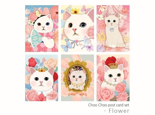 Jetoy Choo Choo cat Postcard set - romantic flowers 6 sheets - CharmTape - 1