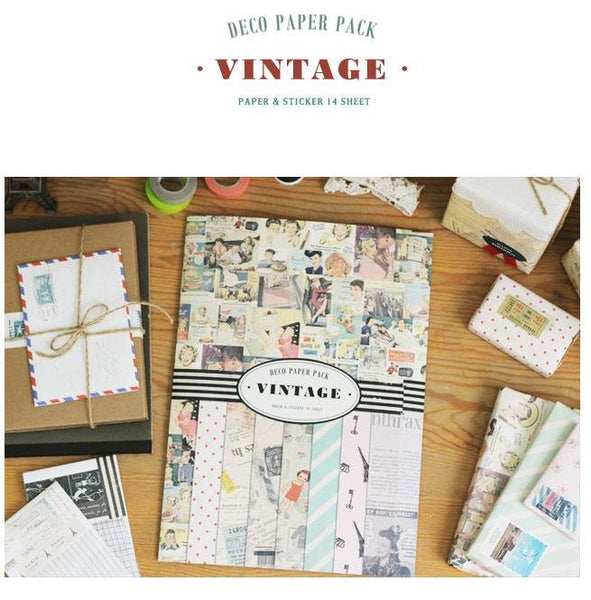 Vintage Deco Paper & Sticker Pack (14 sheets) - CharmTape - 1