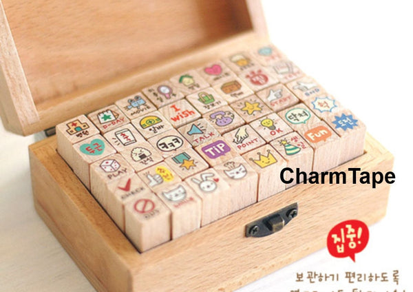 Toto Rabbit Diary Cute Stamp Set (1 wooden box, 40stamps) - CharmTape - 1