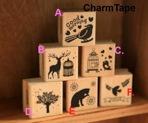 Wodden Stamp Set -  6 pieces to choose - CharmTape - 1