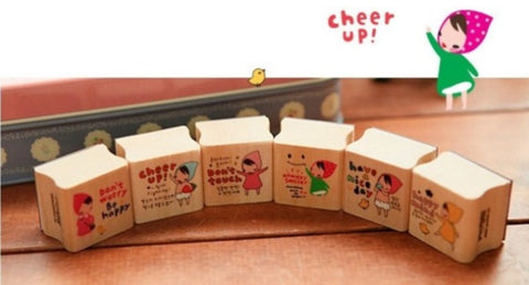 Wodden Stamp Set - Happy Girl 6 pieces to choose - CharmTape - 1