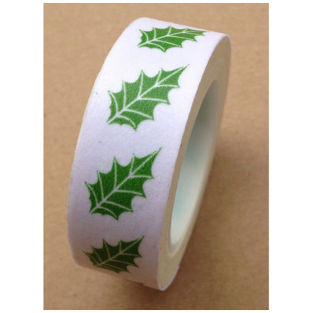 50% off SALE Festive Green leaf Washi tape 15mm x 10m WT458 - CharmTape