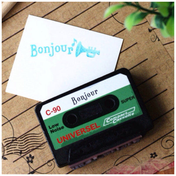 Vintage inspired cassettes wood mounted Rubber Stamp - CharmTape - 5