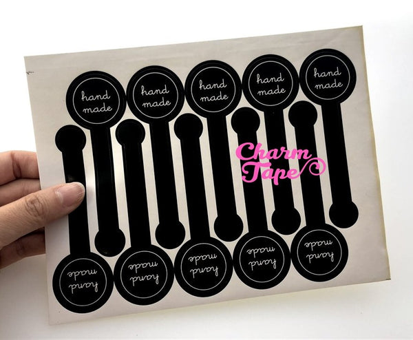 50/100ct "HANDMADE" 10cm long Black Paper Stickers For Gift Packing Packaging 5/10 sheets GS029