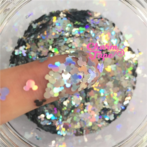 Holographic Mickey Loose glitters, cute glitter 4mm UV resin, nail gel, acrylic nail, nail polish glitter, nail stamping