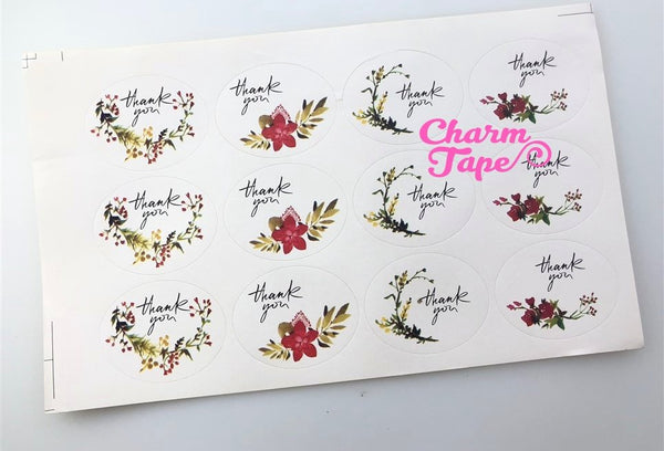 60/120ct "Thank you" Oval Floral Paper Stickers For Gift Packing Packaging 5/10 sheets GS019